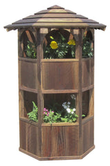 SamsGazebos Wall Mount Double Wood Planter with English Garden Gazebo Style Roof, 20 by 9 by 28-Inch, Brown SamsGazebos