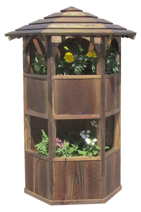 SamsGazebos Wall Mount Double Wood Planter with English Garden Gazebo Style Roof, 20 by 9 by 28-Inch, Brown SamsGazebos