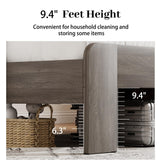 Full Size Wooden Bed Frame with Bookcace Storage Headboard, Rustic Farmhouse Bedframe with LED Lights and Charging Station, Sturdy and Stable, Slat Support, No Box Spring Required (Light Brown, Full) PAUKIN