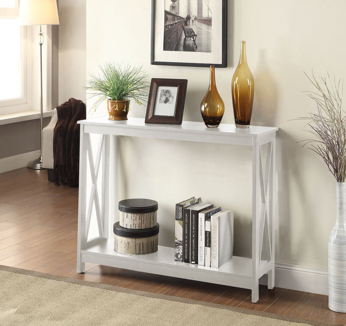 Convenience Concepts Oxford Console Table with Shelf, White Convenience Concepts