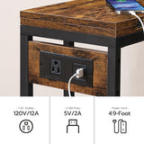 HOOBRO C Shaped Side Table with Charging Station, Foldable End Table with Fabric Bag, Sofa Couch Table Coffee Table Snack Table for Small Space Living Room, Bedroom, Rustic Brown and Black BF30USF01 HOOBRO