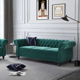 Chesterfield Sofa Velvet, Modern Tufted Couch 3 Seater with Rolled Arms and Nailhead for Living Room, Bedroom, Office, Apartment (Green) ORRD