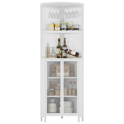 HITHOS Tall Corner Shelf with Doors, White Corner Cabinet, Modern Display Shelves Free Standing Storage Rack for Living Room, Dining Room