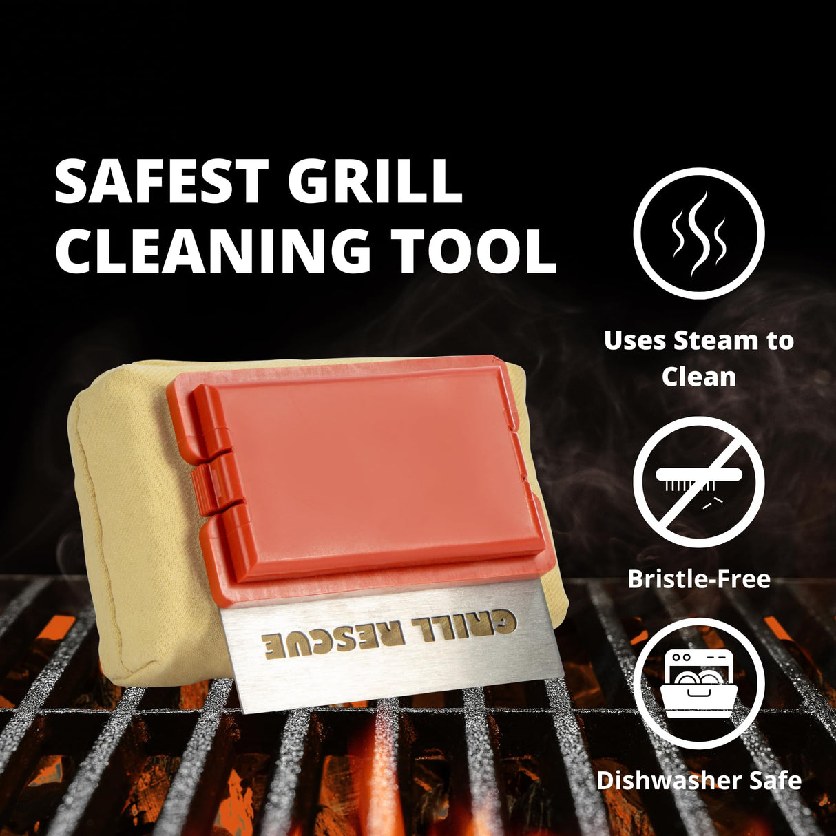 Grill Rescue BBQ Replaceable Scraper Cleaning Head, Bristle Free - Durable and Unique Scraper Tools for Cast Iron or Stainless-Steel Grates, Barbecue Cleaner (Replaceable Scraper Head) Grill Rescue