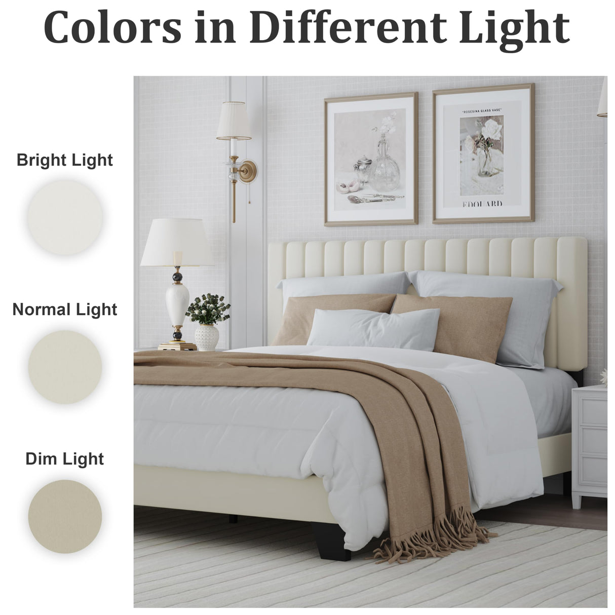 ZZBINUS Full Size Bed Frame with Adjustable Tufted Headboard – Velvet Upholstered Platform Bed, Sturdy Frame & Slats, No Box Spring Needed, Noise-Free, Easy Assembly (Beige, Full) ZZBINUS