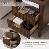 T4TREAM Fluted Nightstand Set of 2 with Charging Station, 18" Modern Side Table, 2 Drawers End Table with Storage, Bedside Table for Bedroom, Living Room, Curved Profile Design, Dark Walnut T4TREAM