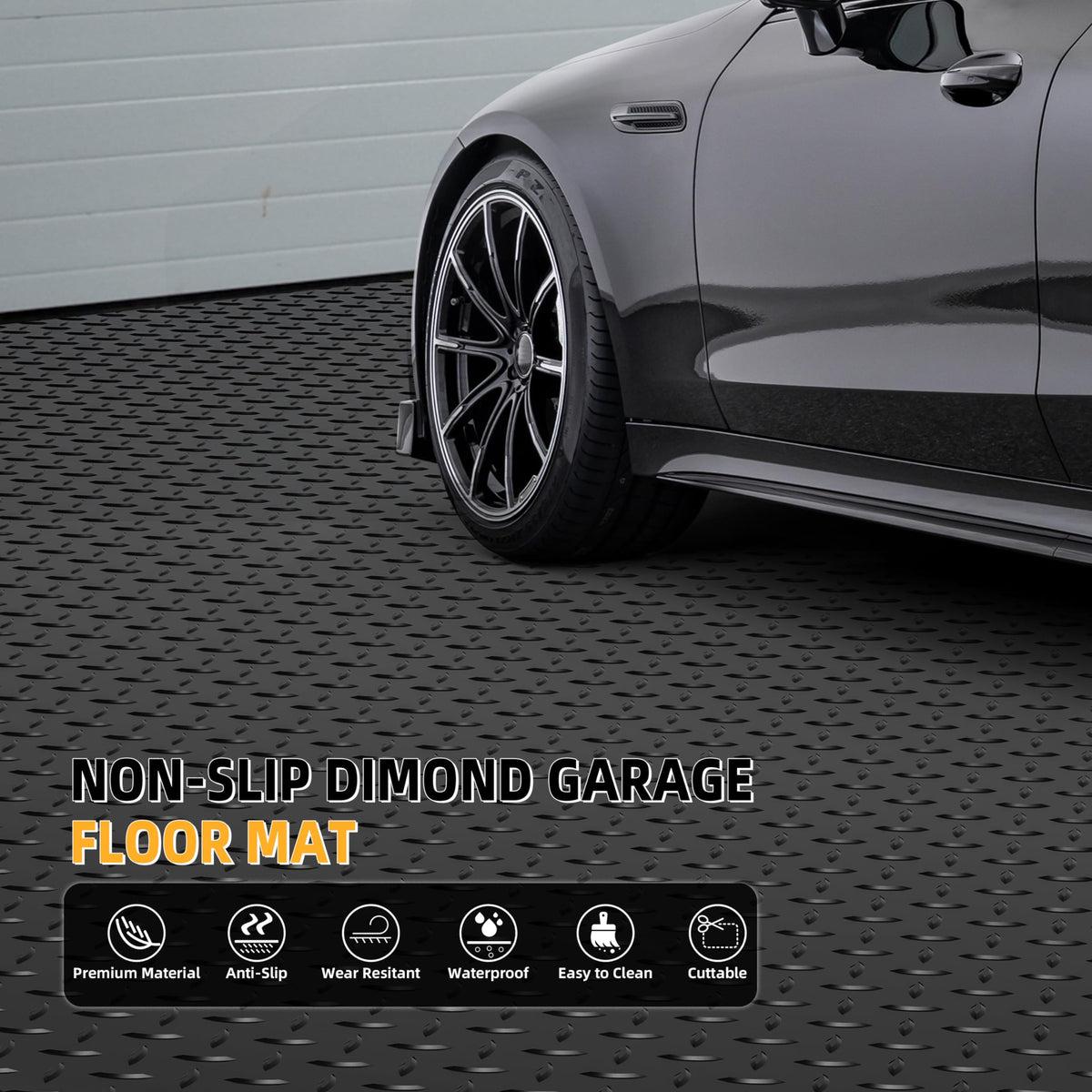 LulnCush 8x21 FT Garage Floor Mat, Thickened Diamond Plate PVC Garage Flooring Roll for Under Car Parking, Heavy Duty Garage Floor Protector 168SQFT for Garage, RV Trailer, Basement, Golf Cart. Black LulnCush