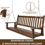 MUPATER Outdoor Patio Hanging Wooden Porch Swing 5FT with Chains, 3-Person Heavy Duty Swing Bench for Garden and Backyard, Wood Brown MUPATER