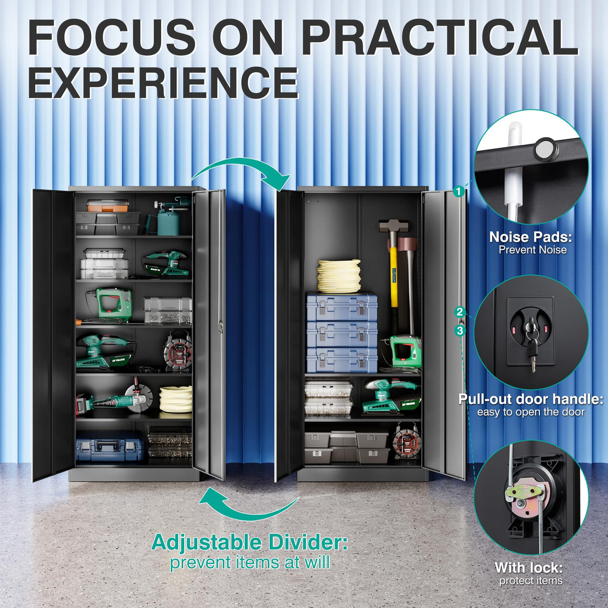 SISESOL Metal Storage Cabinet with Shelves,Garage Storage Cabinet with Lock,Black Metal Cabinet with Locking Doors,Steel Cabinet,Lockable Storage Cabinet for Home,Office,Shop,Garage Cabinets 72x36x18 SISESOL