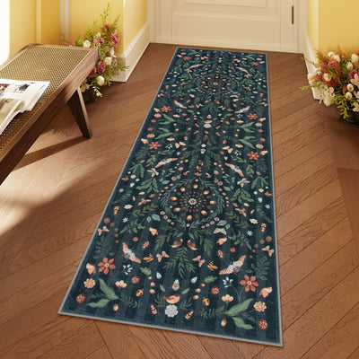 Lahome Insect Botanical 2x6 Washable Rug Runners for Hallways Non Slip, Black Bathroom Kitchen Runner Rugs Non Skid, Soft Non-Slip Entryway Indoor Carpet for Laundry Bedroom