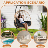Double Egg Swing Chair with Stand & Adjustable Canopy, Outdoor Indoor Hanging Egg Chair, Handwoven Pe Rattan Loveseat with Uv-Resistant Cushions, 680Lbs Capacity for Patio, Garden, Balcony (Black) Nevsokio