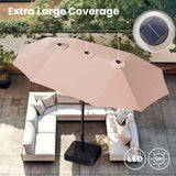 PHI VILLA 15ft Large Patio Umbrella with Base & Solar Lights, Double-Sided Outdoor Rectangle Umbrellas with 36 LED Lights, Umbrella for Outside with Stand, Beige PHI VILLA