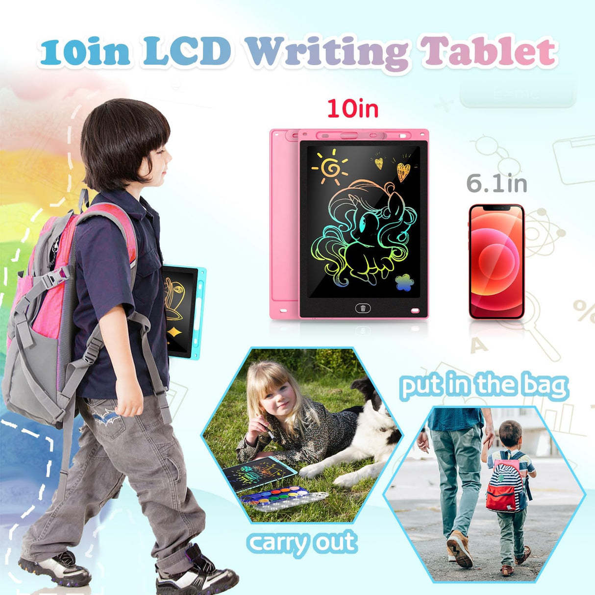 KTEBO® 2 Pack 10 Inch LCD Writing Tablet for Kids, Electronic Drawing Pad and Doodle Board for Ages 3-8, Birthday and Christmas Gifts for Boys and Girls (Pink & Blue) KTEBO