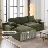 GNIXUU Corduroy Cloud sectional couches for Living Room, 98.4" Fluffy Large L Shaped Sofa with Deep Seat & Comfy Chaise, Upholstered Modular 3 Seat Couch Sleeper for Apartment, Studio, Office, Green GNIXUU