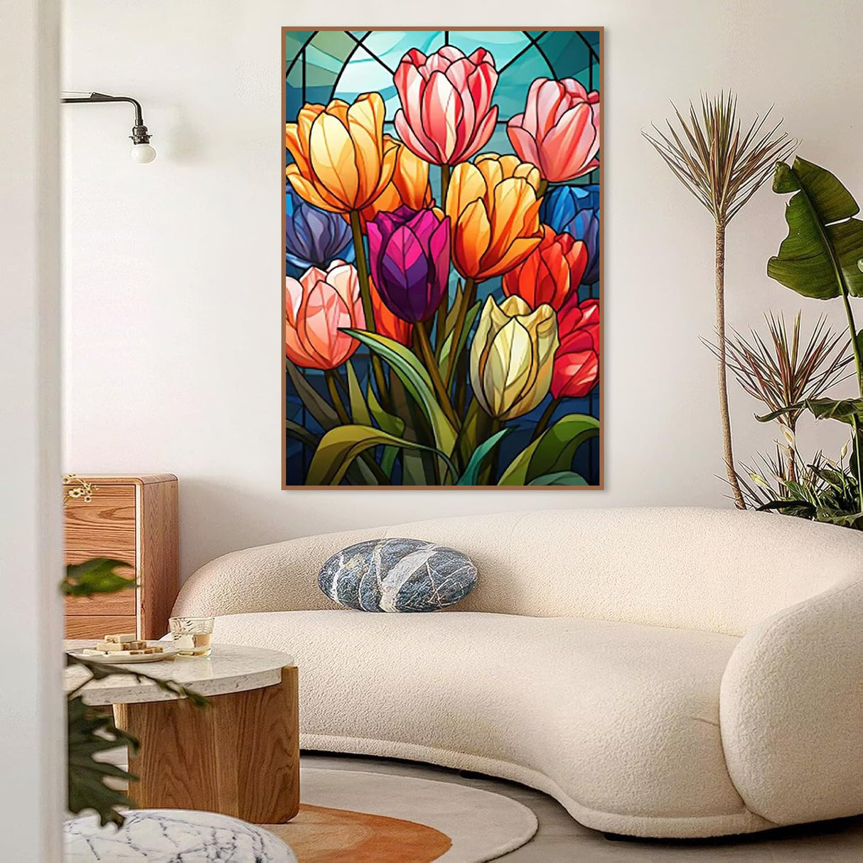 Mowana Paint by Numbers Kit for Adults Beginners, Stained Glass Tulips Paint by Number Kits on Canvas with Frame and Easel for Gift and Home Wall Decor (8 * 12 Inch) Mowana