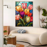 Mowana Paint by Numbers Kit for Adults Beginners, Stained Glass Tulips Paint by Number Kits on Canvas with Frame and Easel for Gift and Home Wall Decor (8 * 12 Inch) Mowana