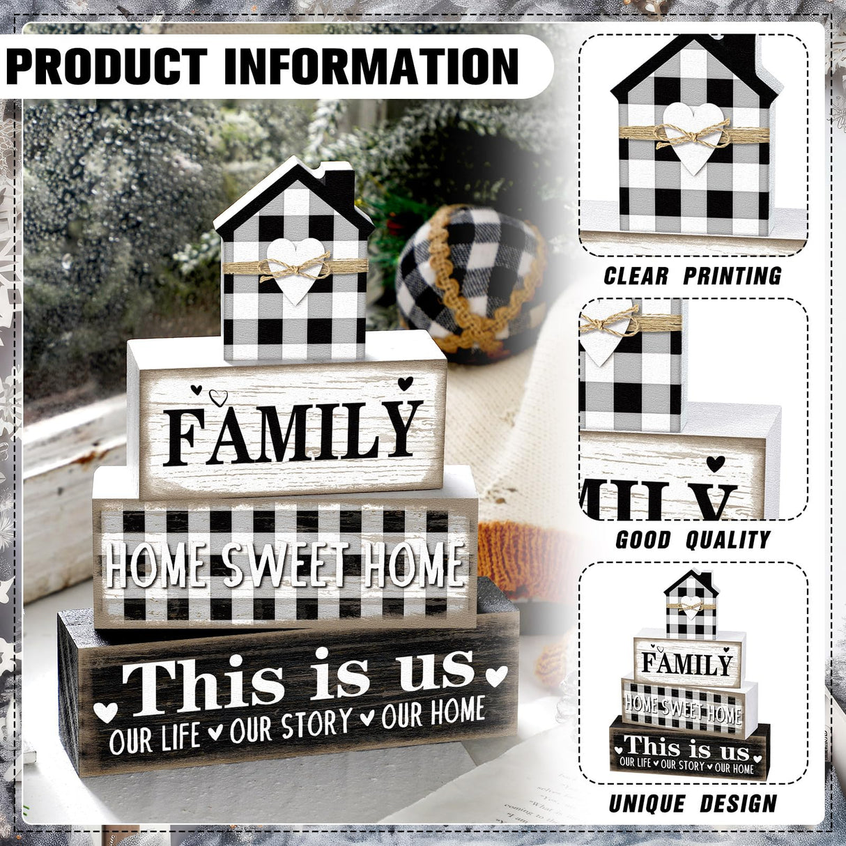 Cinnvoice Farmhouse Wooden Tabletop Decor Home Tiered Tray Decor Rustic Retro Family Home Sweet Home This Is Us Wood Sign Neutral Decorations for Coffee Shelf Desk Centerpiece Decoration Cinnvoice