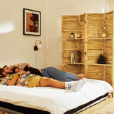 Partition Room Dividers, 67 * 51inch Folding Wood Privacy Screen with Three Display Shelves Suitable for Home Office, Study, Art Display - 4 Panel(Natural) Svimi