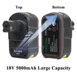 18V Battery and Charger Combo for Ryobi 18 Volt Cordless Tools Battery and P118B Charger, Cell9102 18V Battery Capacity Output 5.0Ah CELL9102