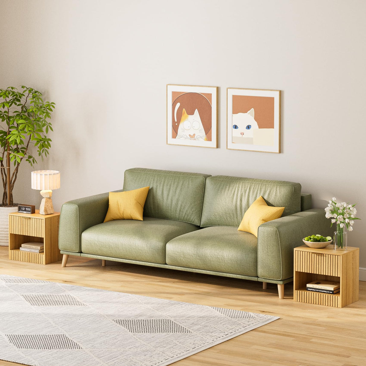 Apetaccat Small Nightstand, Modern Night Stand, Bedside Table with Drawer and Open Shelf, Cube Design, Small Side Table for Bedroom, Living Room, Oak Apetaccat