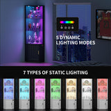 Lvifur 69" Corner Glass Display Cabinet with RGB Lights,3-Tier Movable Glass Shelves,Curio Display with Human Body Sensor,Bookcase with Storage Cabinet for Toys,Books,Collectibles,Liquor,Black Lvifur