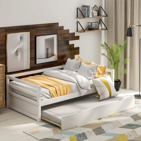 Merax Twin Daybed with Trundle, Solid Wood Captains Bed Twin Size Sofa Bed Frame (White) Merax
