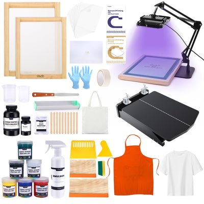 Caydo 59 Pieces All-in-One Screen Printing Kit with Screen Printer, 50W Exposure Screen Printing Light, Photo Emulsion Kit, Screen Printing Frames, Instructions