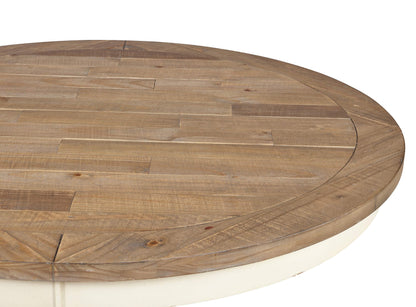 Roundhill Furniture Prato Round Two-Tone Finish Wood Dining Table, Antique White and Distressed Oak