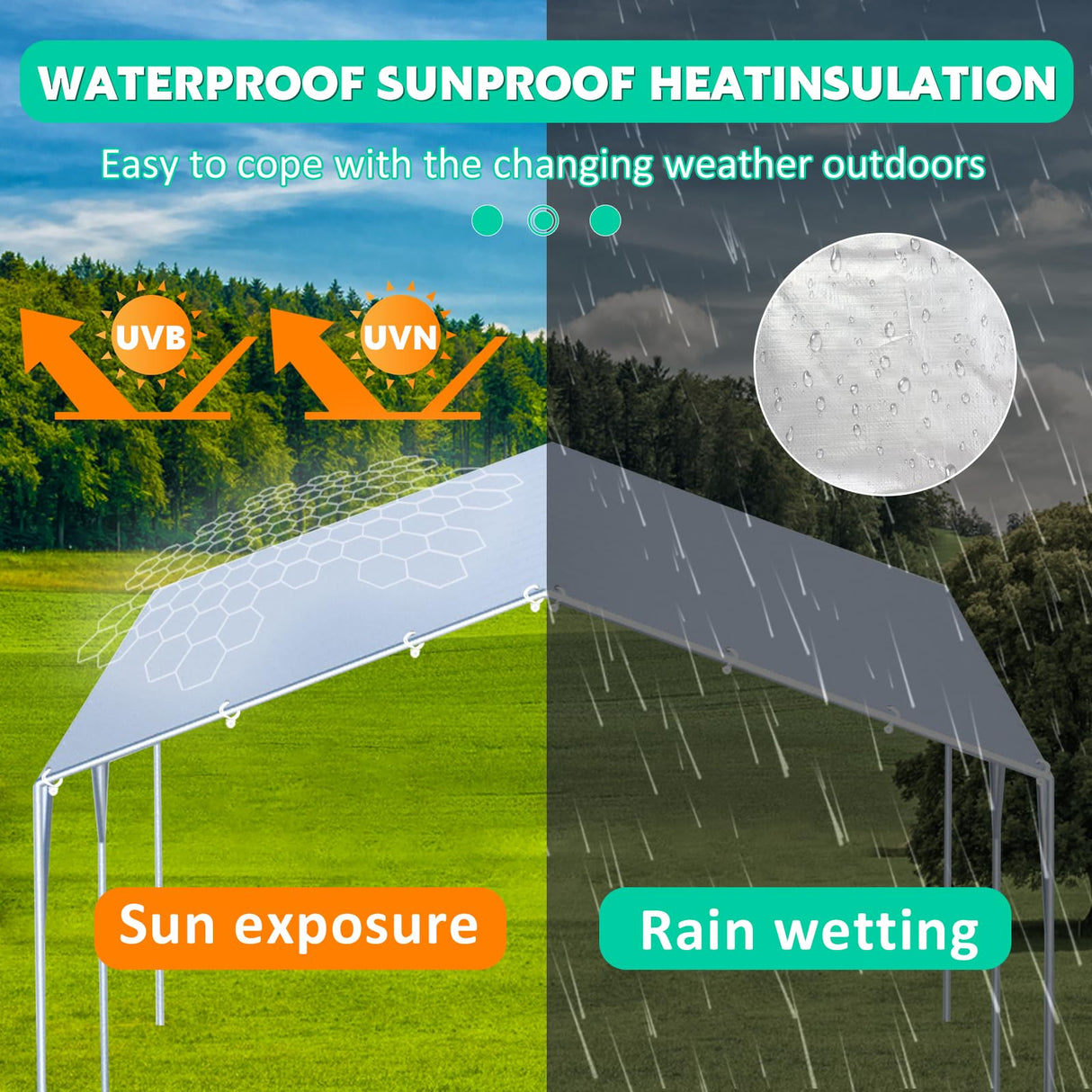 12 x 20 Ft Carport Replacement Canopy Cover Garage Top Tent Shelter Tarp,200G Heavy Duty Car Port Canopy Tent,Grey Waterproof & UV Protected Tarp with 52 Ball Bungees (Frame Not Include) ZAZTLL