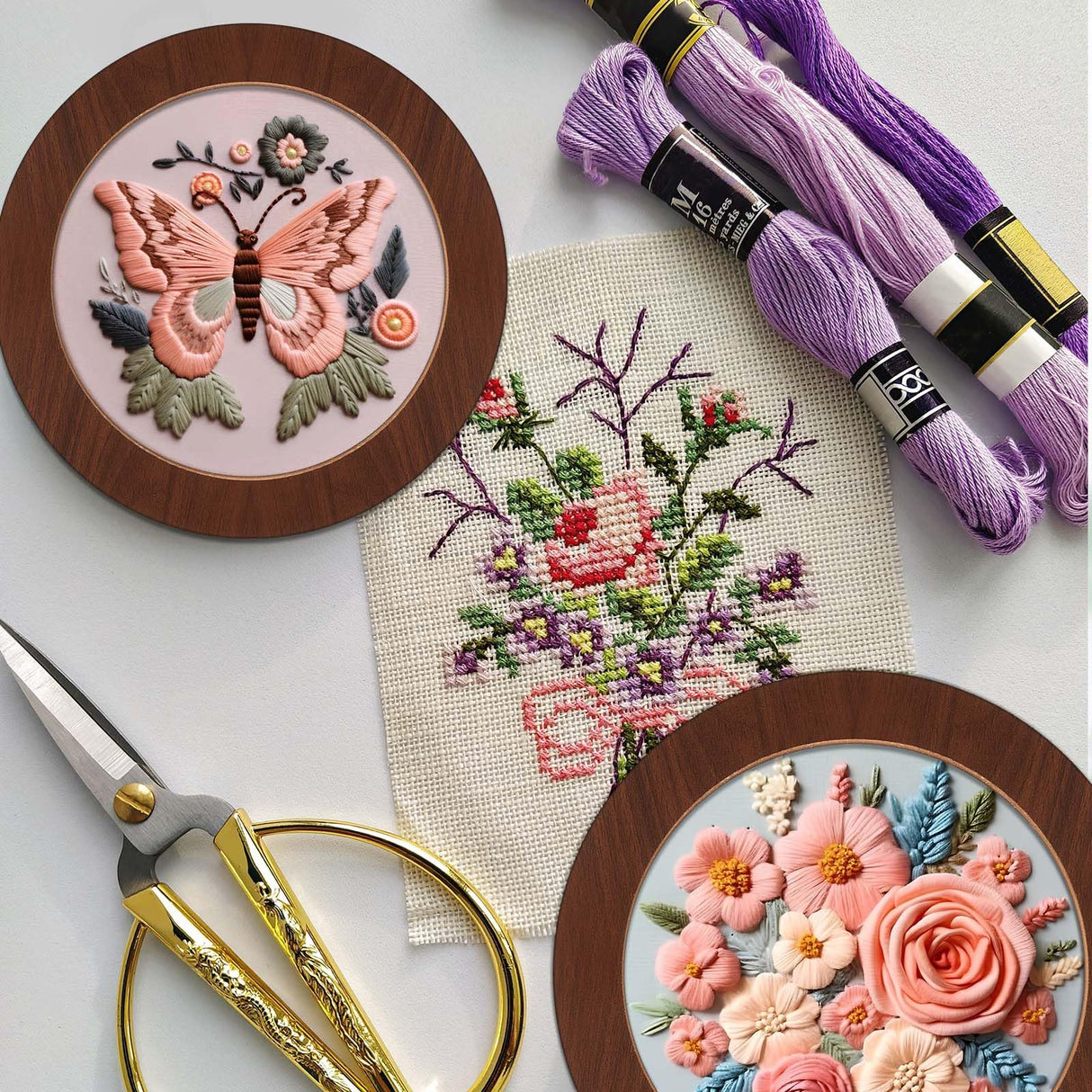 Wenqik 6 Pcs Wood Embroidery Hoop Frame Set 8 Inch Embroidery Hoops Wood Display Frame for Finished Cross Stitch or DIY Art Craft Sewing Ornaments (Without Hoops)(Round) Wenqik