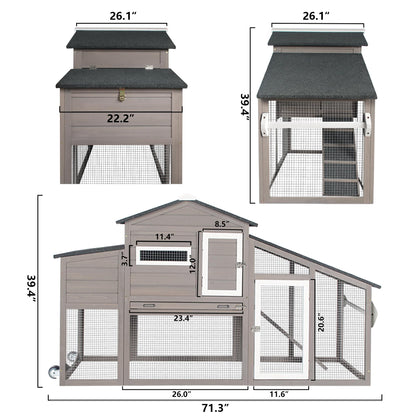 Ketive Chicken Coop Large Wooden Chicken Tractor - with Wheels Waterproof Outdoor Hen House Poultry Cage Back Yard Chicken Coops with Run, Laying Boxes and Secure Enclosure (Sloping Roof) - WoodArtSupply