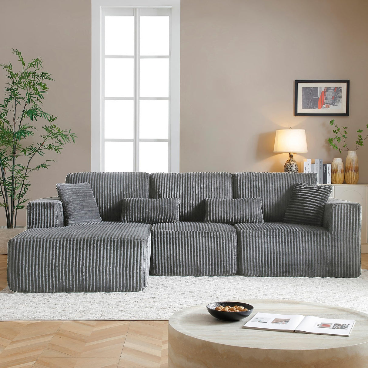 HYJT-H&K Modular Sectional Sofa Cloud Sectional Couch, 107" Comfy Fluffy L Shaped Dark Grey Couches for Living Room, Deep Seat Memory Foam Plush Corduroy Boneless Couch Sectionals Left Facing Chaise HYJT-H&K