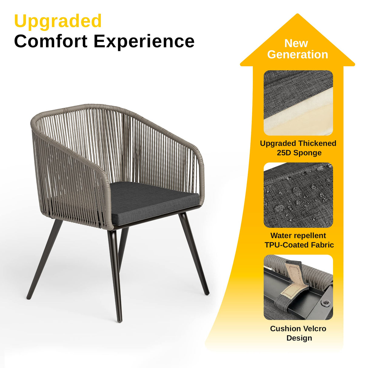 EAST OAK Breezeway Patio Furniture Set, 3-Piece Outside Bistro Set Handwoven Rattan Wicker Chairs with Waterproof Cushions, Tempered Glass Table, Outdoor Conversation Set, Light Grey & Dark Grey EAST OAK