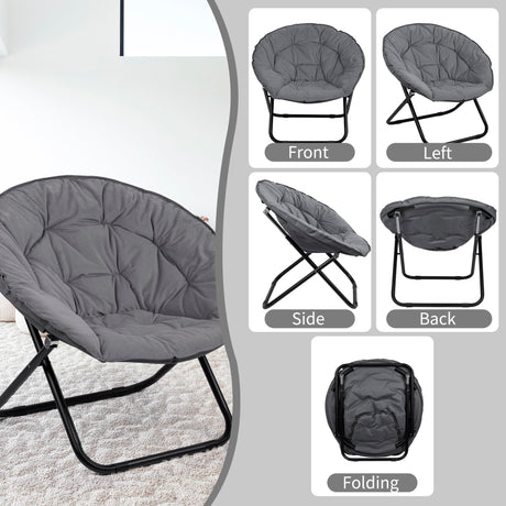 Folding Faux Fur Saucer Chair,Portable Folding Soft Moon Chair for Bedroom, Dorm Rooms, Apartments, Lounging, Garden and Courtyard, Grey Grezone