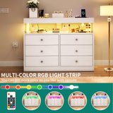 YITAHOME 6 Drawer Dressers with LED Lights and with Charging Station, Wood Dressers Chests of Drawers, Modern Dresser with Open Shelf Storage for Room, Entryway, Hallway, White YITAHOME