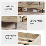 LINSY Beige Full Size Wood Platform Bed Frame with Ergonomic Headboard and Storage Shelf LINSY