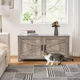 Homhedy 39.4" L Cat Litter Box Enclosure,Litter Box Furniture Hidden with Barn Door,Wooden Cat Washroom Furniture,Cat House,Fit Most of Litter Box, Greige Homhedy