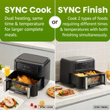 Elite Gourmet EAF1055D Dual Zone Air Fryer Oven, 11QT. Capacity with Divider 2 Independent Cook Zones, Dishwasher Safe Basket, 10 Preset Functions, 1600-Watts, with Recipe Booklet, Black Elite Gourmet