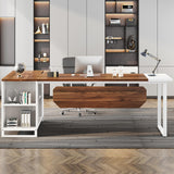 Tribesigns 70.8" L-Shaped Executive Desk with 55" File Cabinet, Large Home Office Computer Desk with Storage Shelves and Cabinet, Modern Business Furniture Set Home Office, Walnut White Tribesigns