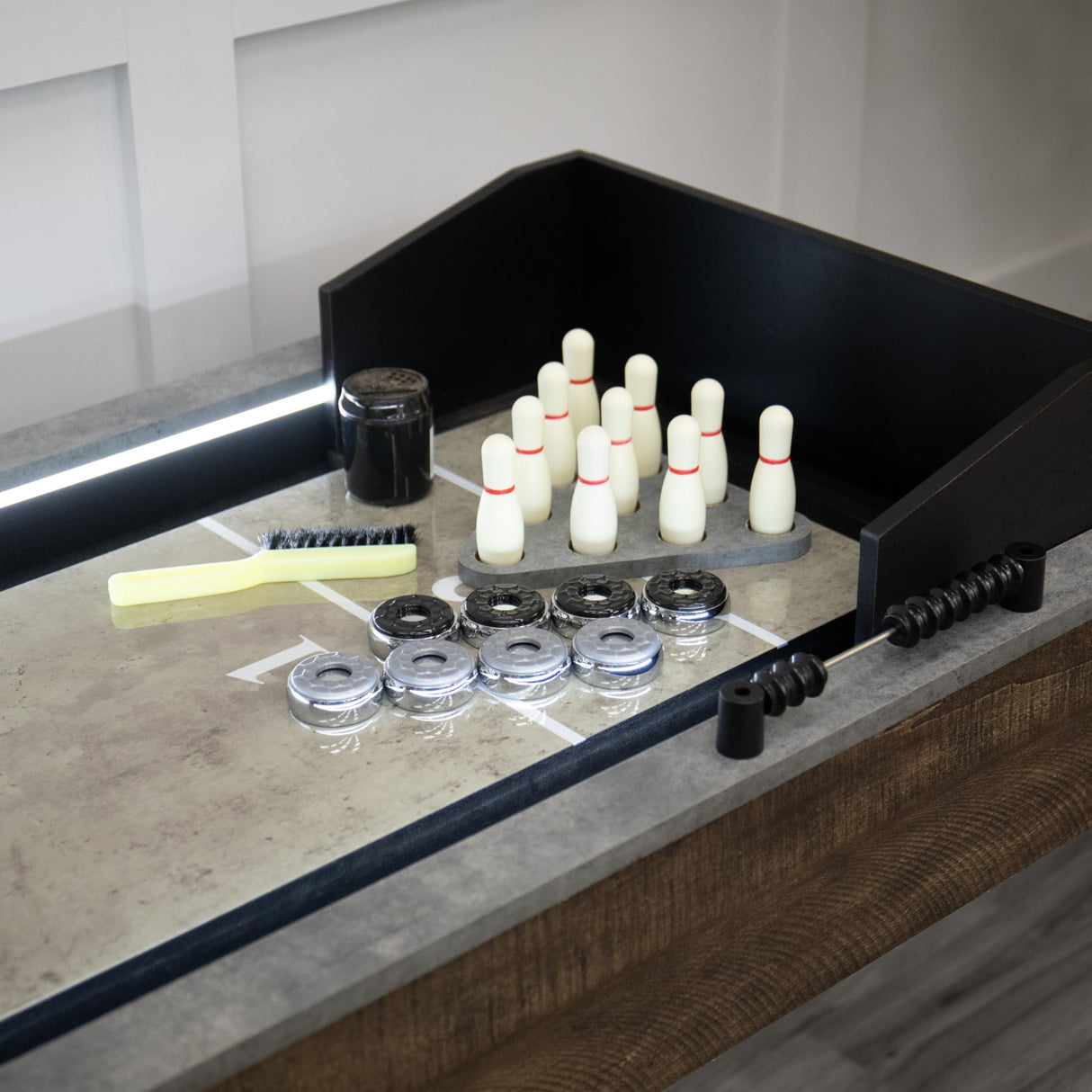 American Legend Stonebridge 9’ LED Light Up Shuffleboard Table with Bowling American Legend