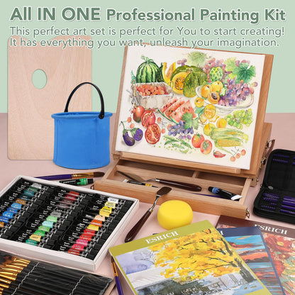 141PCS Deluxe Artist Painting Set, Painting Supplies with 84 Paint(Oil, Watercolor，Acrylic Paint) Metal and Wooden Easels, Canvas, Paper Pads, Paintbrushes etc. for Adults, Kids, Artists