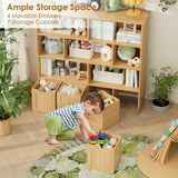 FINETONES Toy Storage Organizer, Large Toy Organizers and Storage with 4 Movable Drawers and 7 Storage Cubbies, Toy Chest Shelf Kids Bookshelf with Hidden Wheels, Natural FINETONES