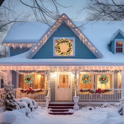 ELONG HOME 48in Christmas Wreath, Prelit Christmas Wreath Decorated with Pine Cones, Berry Clusters, Frosted Branches, Christmas Collection