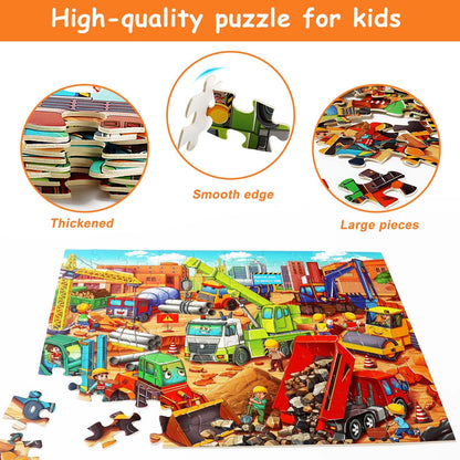 Large Piece Jigsaw Puzzles for Kids Ages 4-6 6-8 8-10 Year Old 100 Pieces Jigsaw Puzzles for Kids Construction Engineering Vehicle Puzzles Educational Toys Gift for Children Boys Girls Ages 4-10