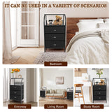 Jixlantuc Nightstand Bedside Table with Fabric Drawers Night Stand for Bedroom,End Table with Storage Shelves Side Tables Hallway, Entryway, Nursery Black Jixlantuc