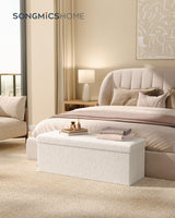 SONGMICS HOME Storage Ottoman Bench, Storage Chest, 15 x 43 x 15 Inches, Foot Rest Stool, End of Bed Bench, Load up to 660 lb, for Living Room, Bedroom, Entryway, Cream White ULSF097W01 SONGMICS HOME