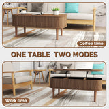 Fluted Lift Top Coffee Table with Hidden Storage, Oval Coffee Table with Lifting Top, Mid Century Modern Design for Living Room, Office & Small Spaces(Walnut) Cuzobro