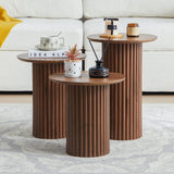 Bifins Round Nesting Coffee Table Set of 3,Mid Century Modern Fluted Coffee and End Table Set,Small Circle Wooden Side Table Drink Table for Living Room (Walnut) Bifins