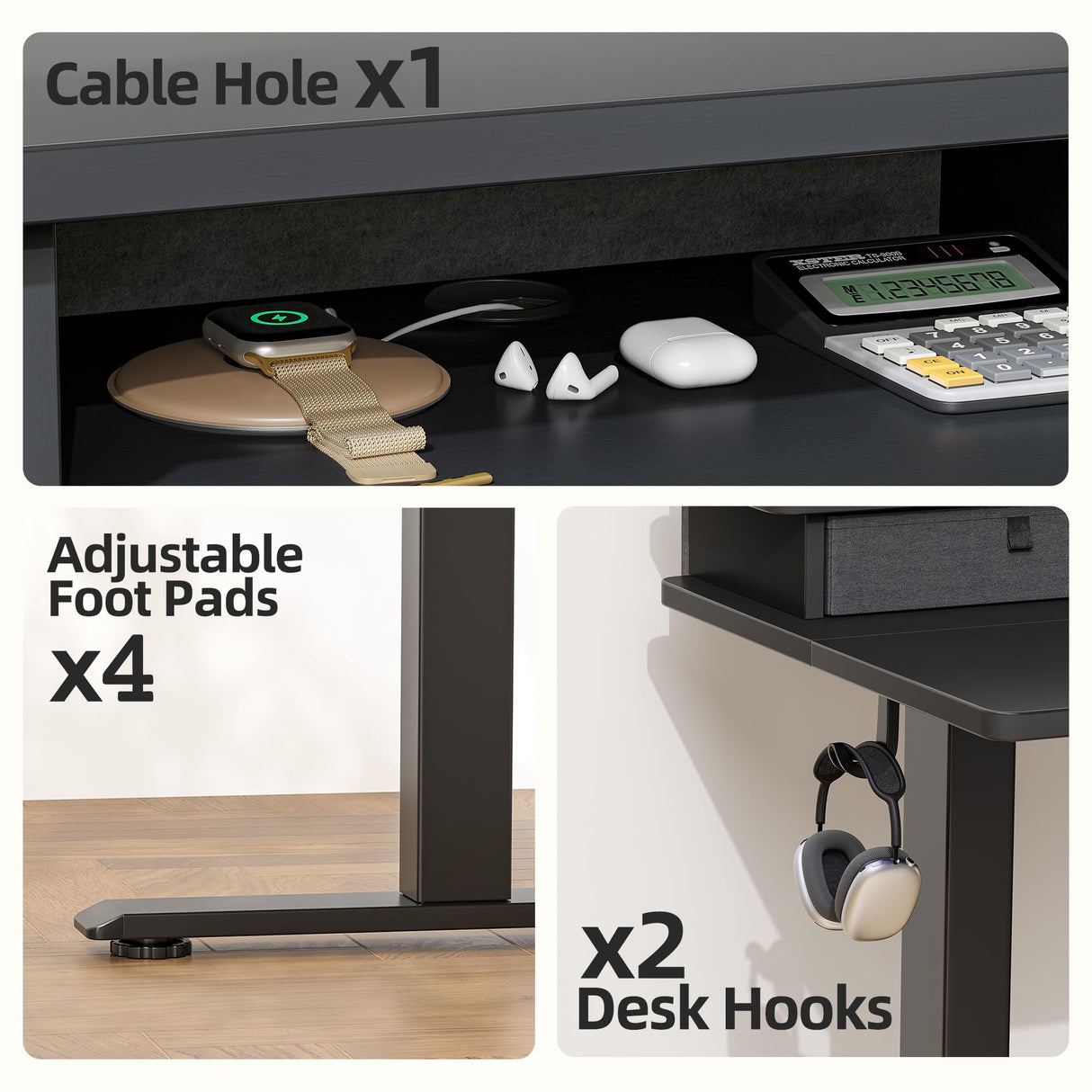 TIQLAB 48 * 24 Inch Standing Desk with Two Drawers, Stand Up Desk Adjustable Height, Electric Sit Stand Table with Storage Shelf and Splice Board, Black TIQLAB