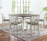 Steve Silver Furniture Joanna 7pc Round Counter Dining Set, Farmhouse Design, 42"-59" Table w/Double-Drop Leaf Top w/ 6 Side Chairs and Built-in Lazy Suzan, 42" L x 42" W x 36.25" H, Brown Steve Silver